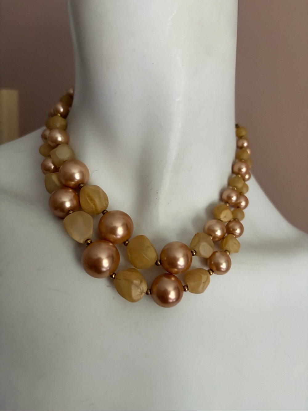 4/$100 Two-Strand Peach Pearl and Honey Gemstone Necklace